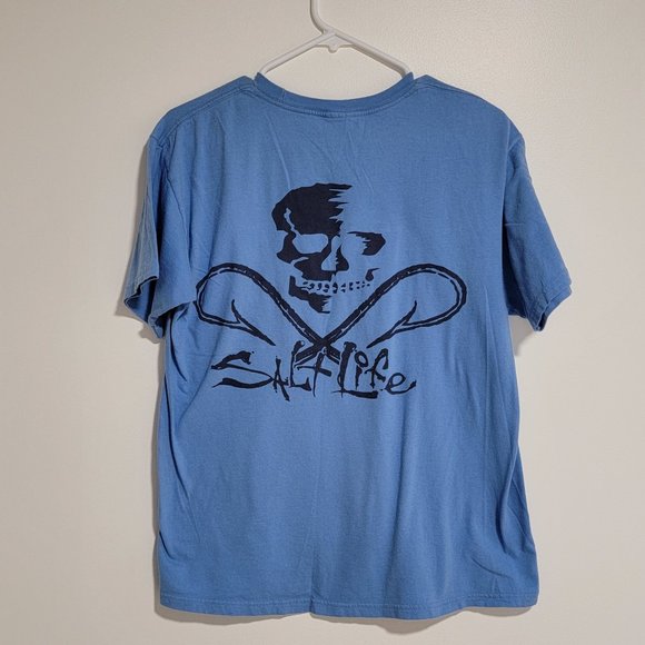🌞4/$20🌞 Salt Life Hook and Skulls Men's Pocket Tee Size Medium - Picture 2 of 4